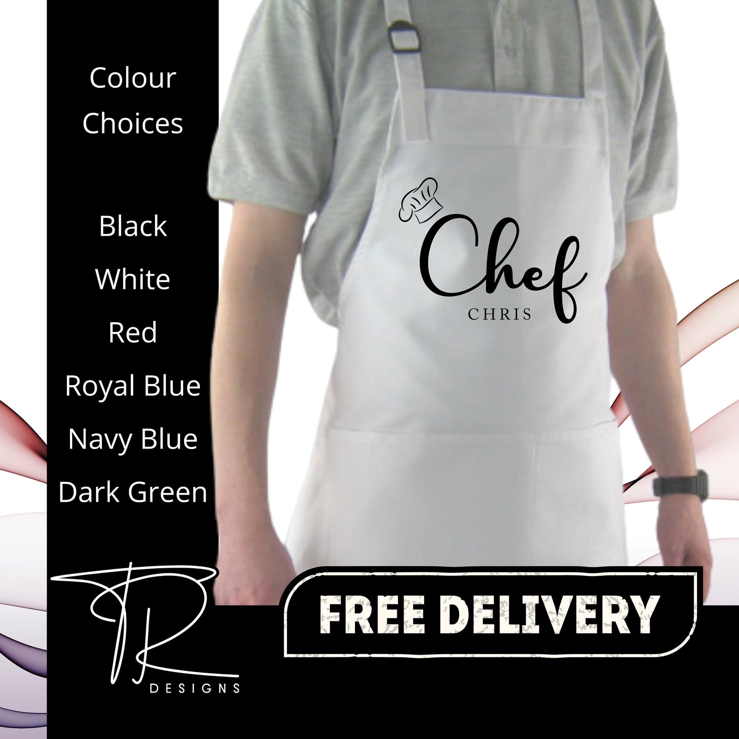 Chef Printed Personalised Apron with pockets | Personalised Printed Kitchen Apro